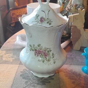 Antique Floral Porcelain Lidded Biscuit Jar